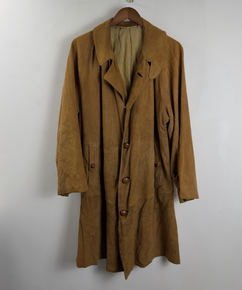 80's Vintage Womens Equestrian Lined Suede Leather Trench Coat Jacket Size 42